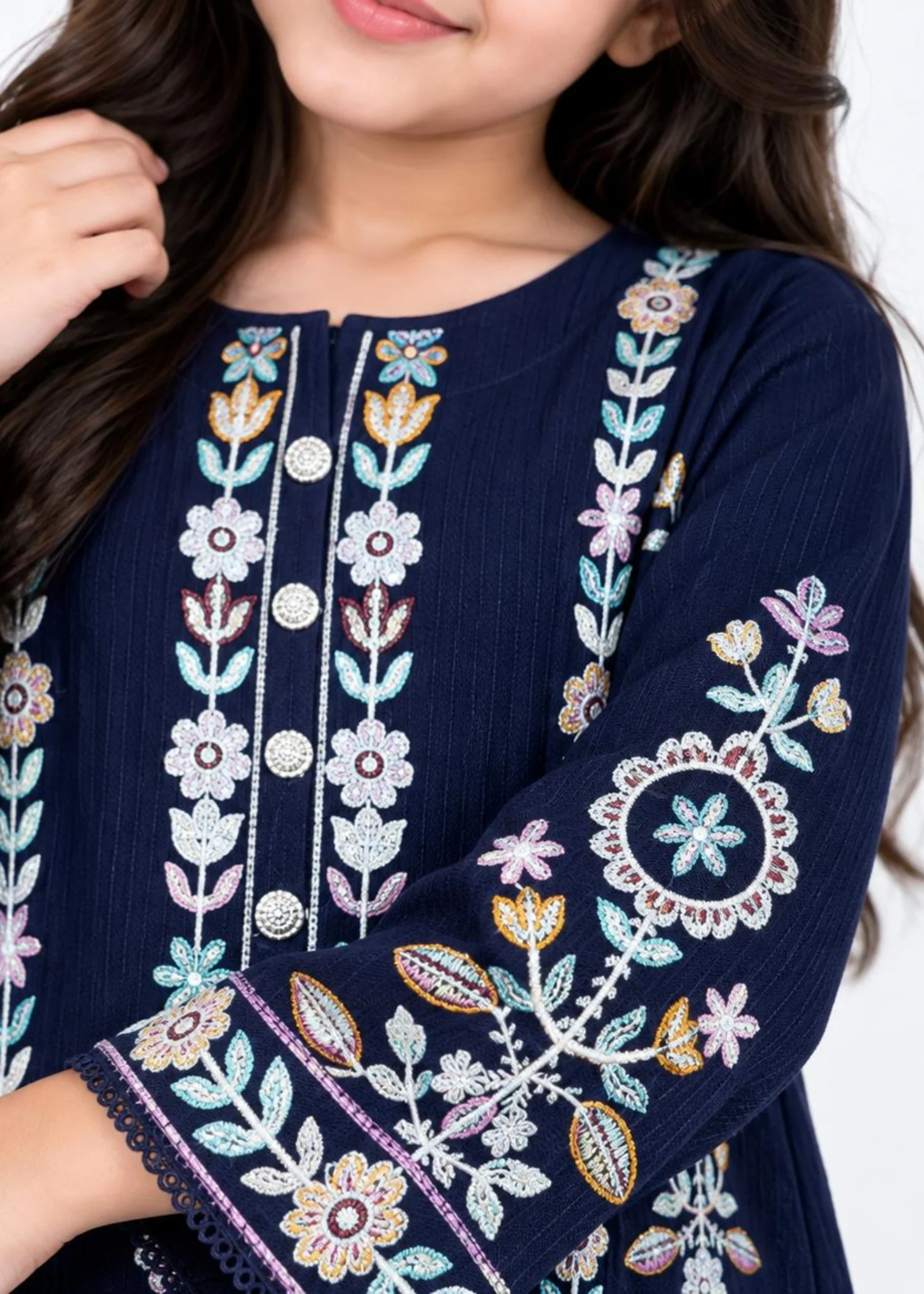dhanak Kurta Set in Navy blue - view 3