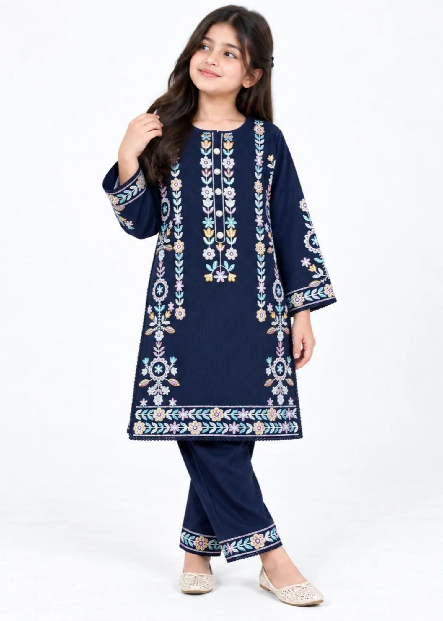dhanak Kurta Set in Navy blue - view 2