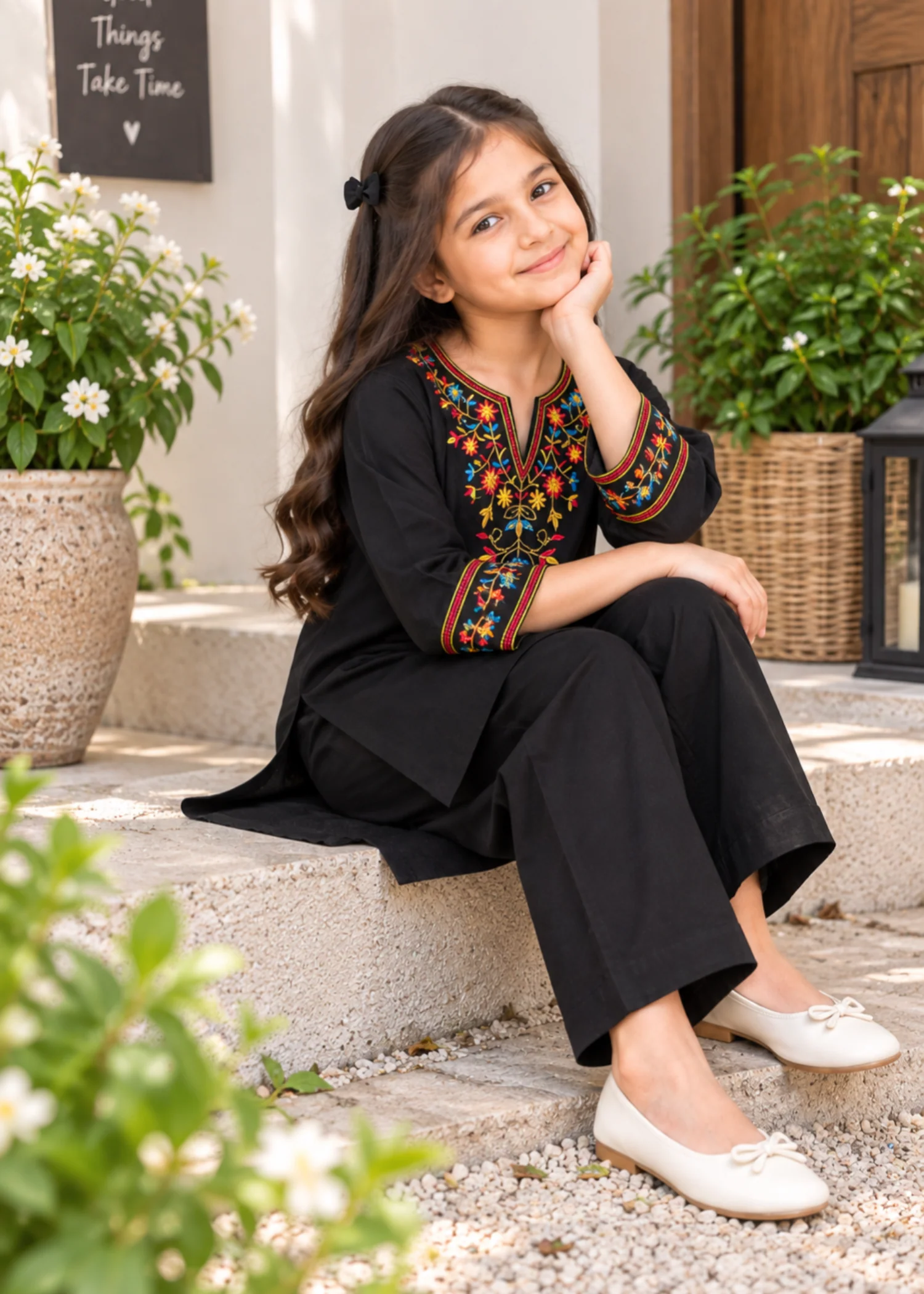 khaddar Kurta Set in Black