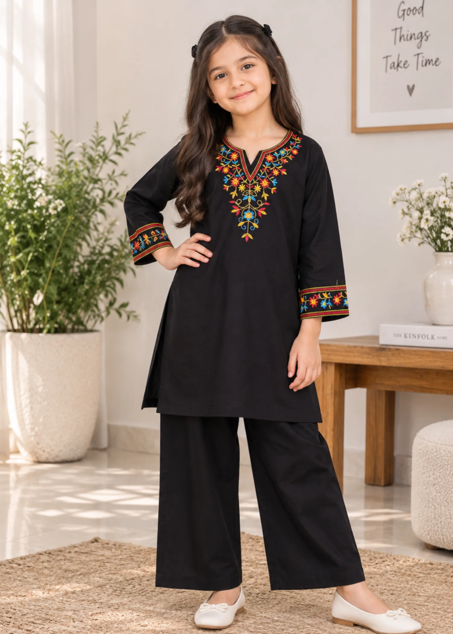 khaddar Kurta Set in Black - view 3