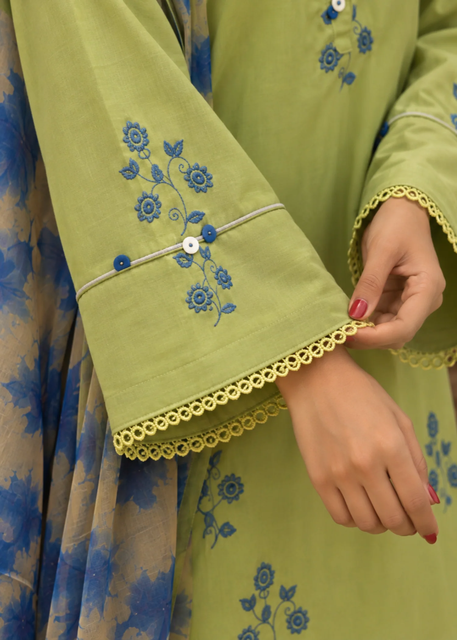 cambric Kurta Set in Pistachio green - view 4