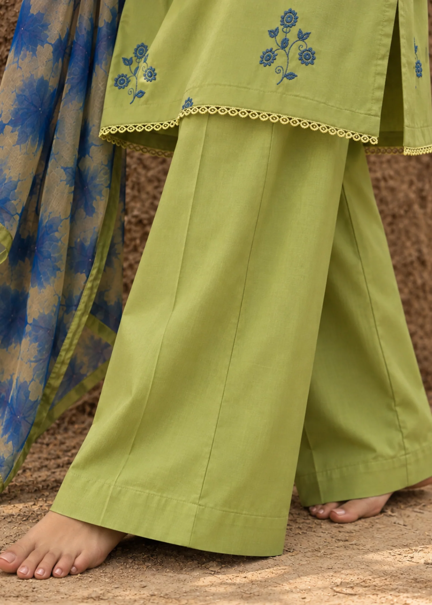 cambric Kurta Set in Pistachio green - view 7