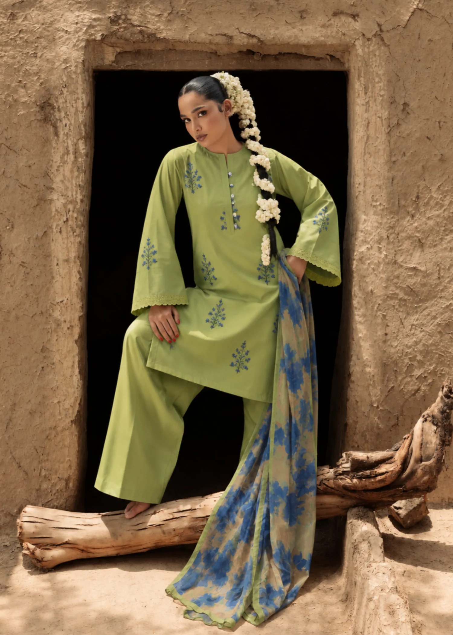 cambric Kurta Set in Pistachio green - view 6