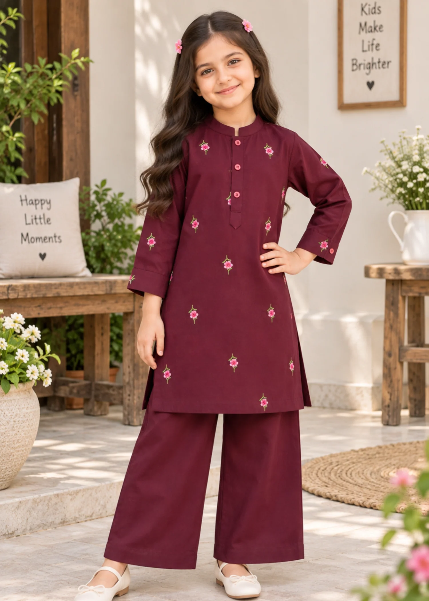 standard corduroy Kurta Set in Maroon - view 2