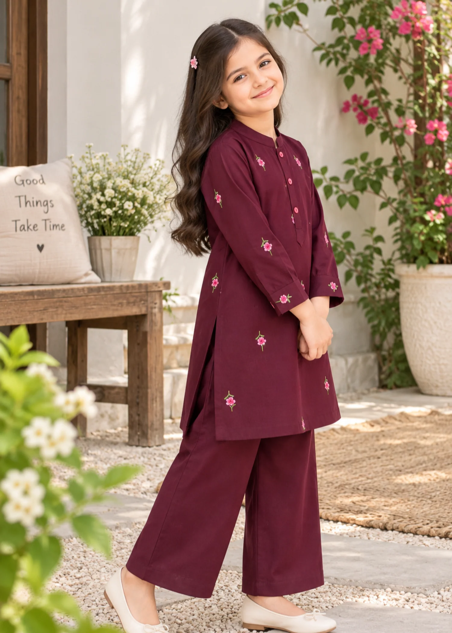 standard corduroy Kurta Set in Maroon