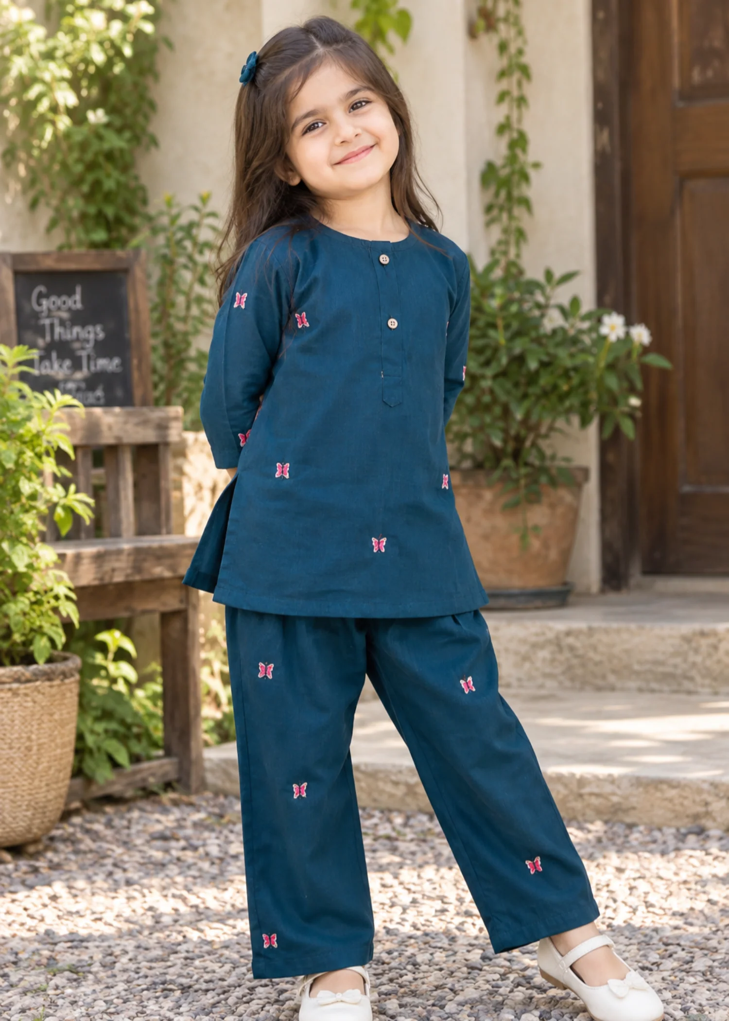 standard corduroy Kurta Set in Teal - view 2