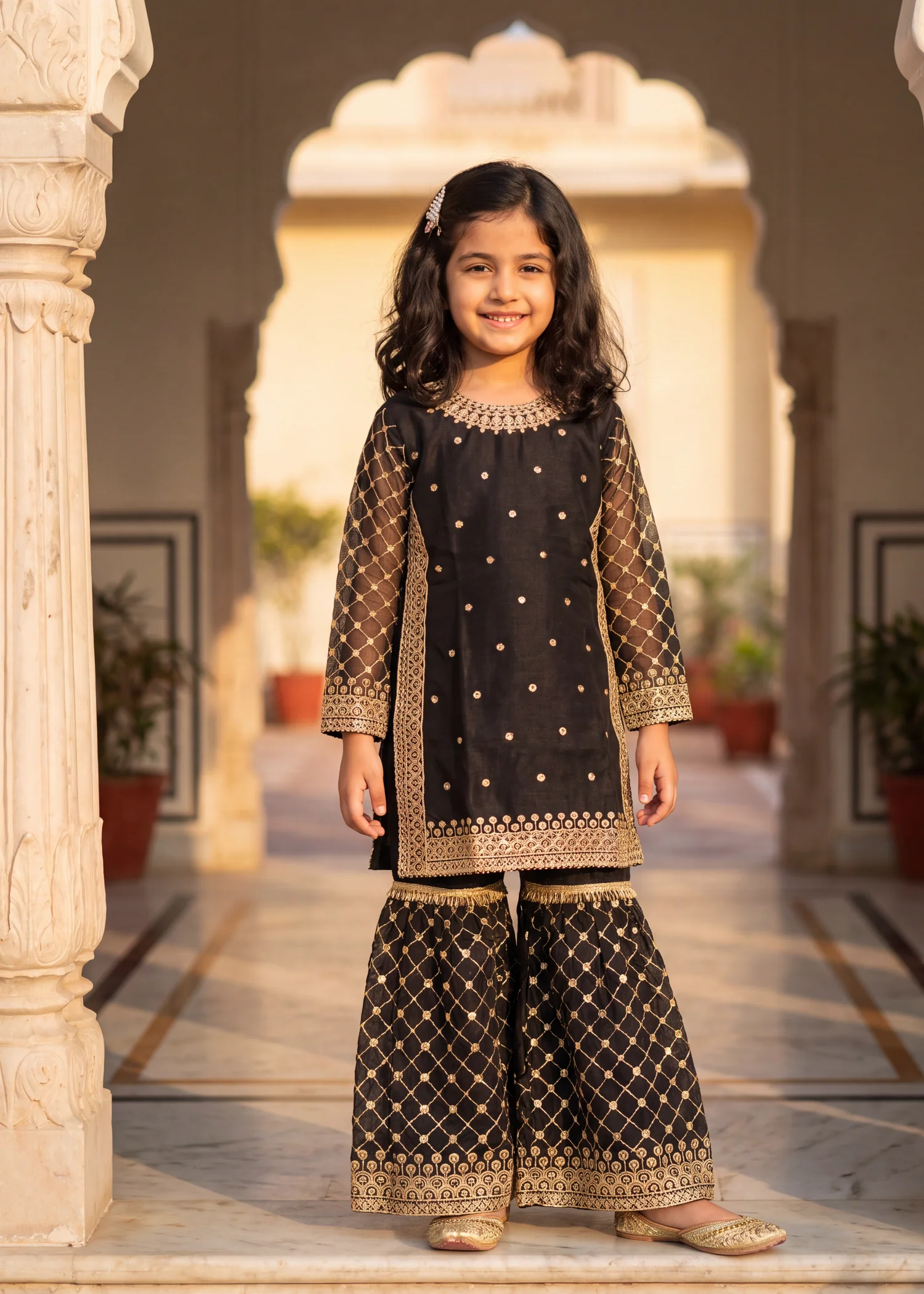 chiffon Gharara in Black - chiffon gharara at ShoplyHub