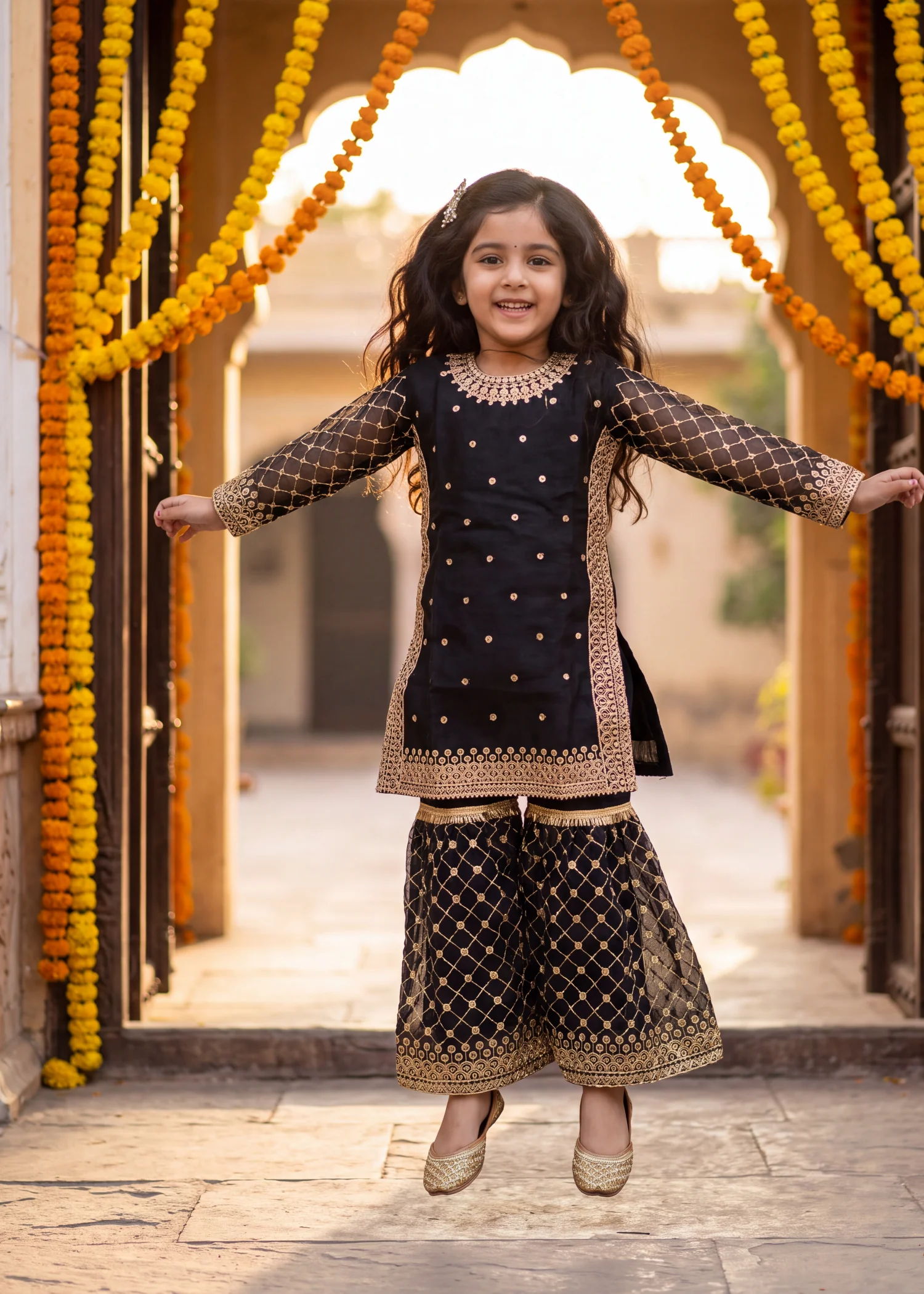 chiffon Gharara in Black - view 4