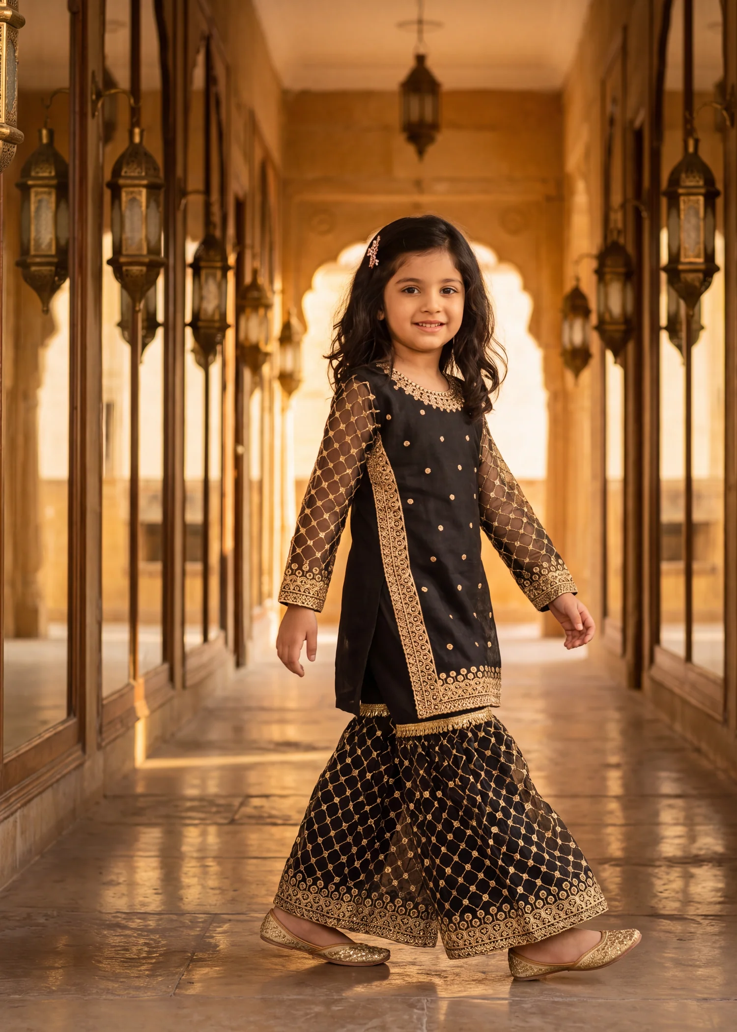 chiffon Gharara in Black - view 3