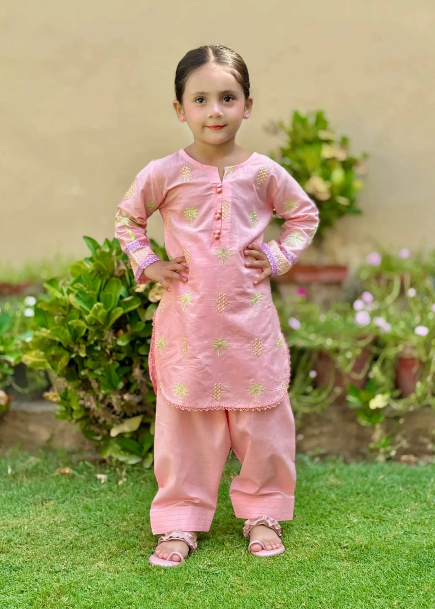 cotton Kurta Set in Bubblegum pink - view 7