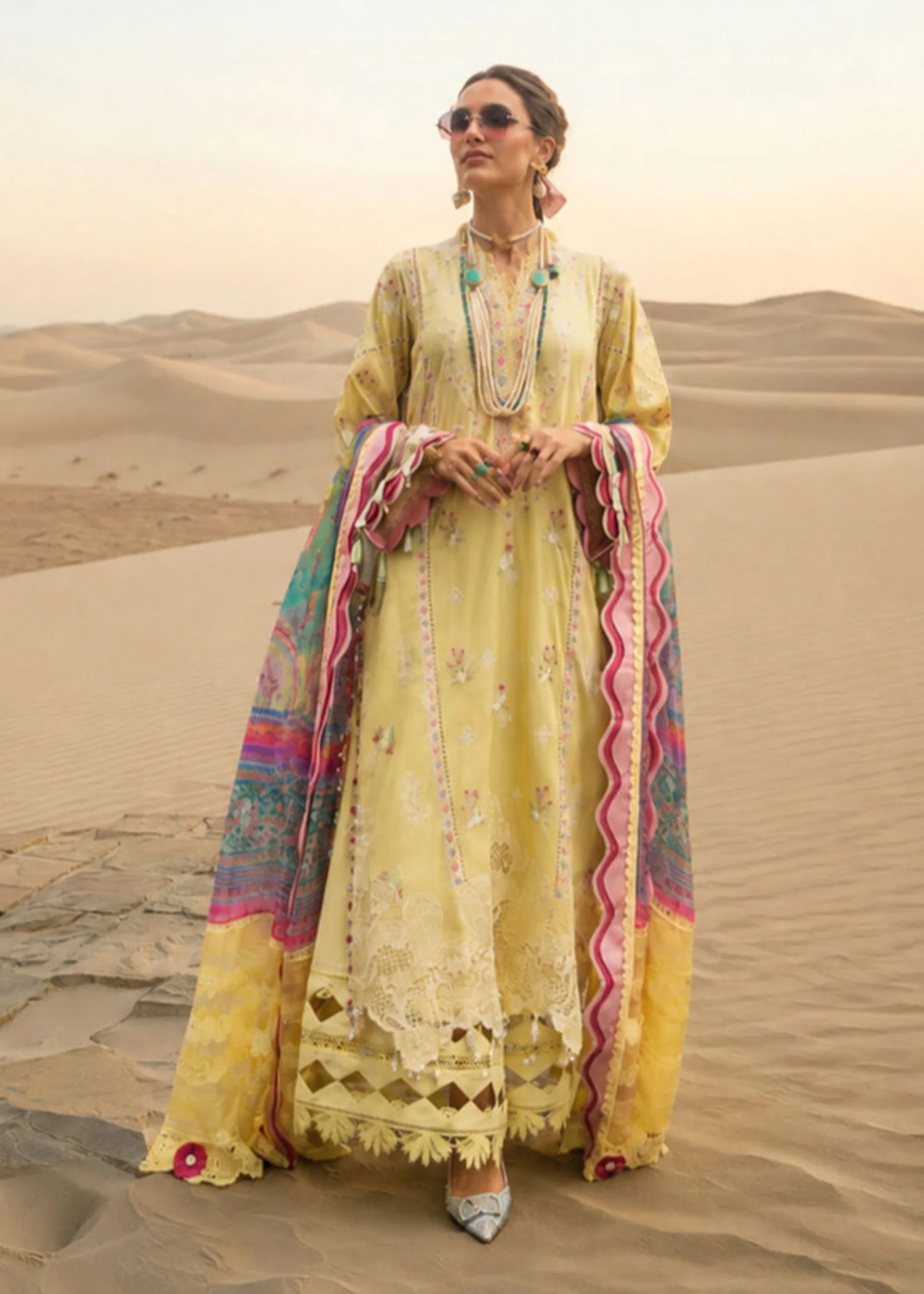 lawn Kurta Set in Pale yellow