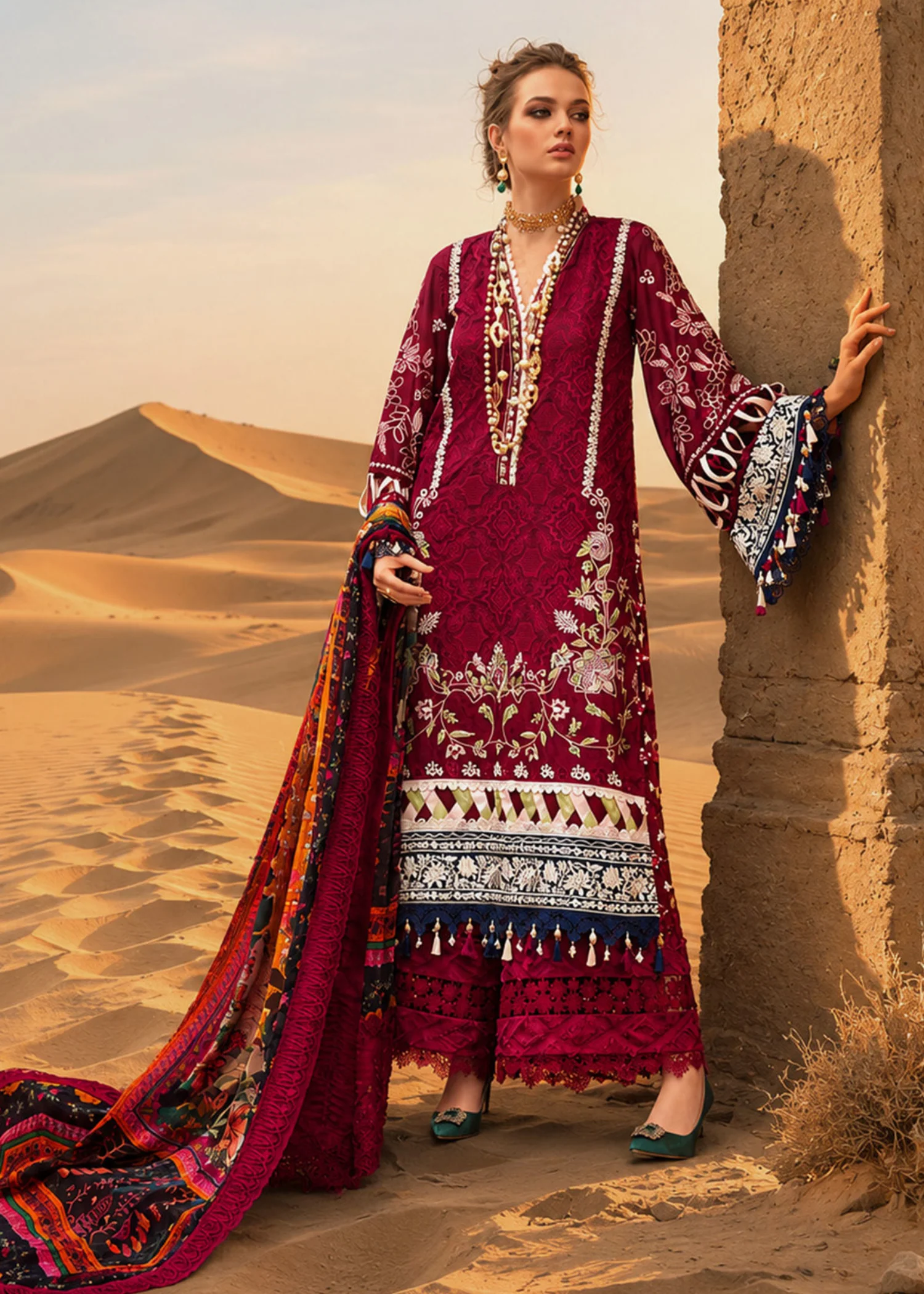 lawn Kurta Set in Red