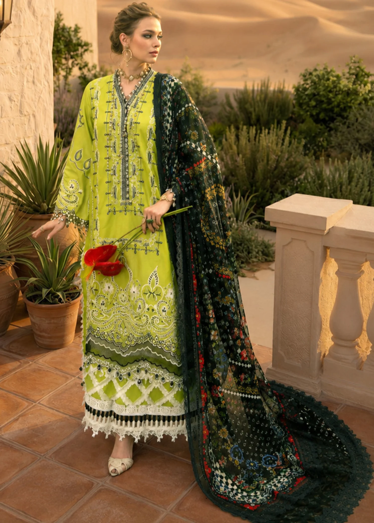 lawn Kurta Set in Herb green