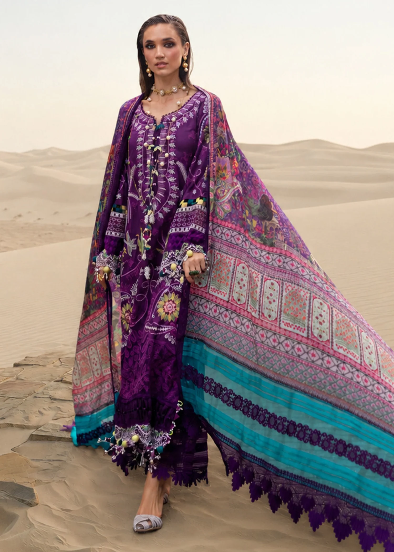 lawn Kurta Set in Purple
