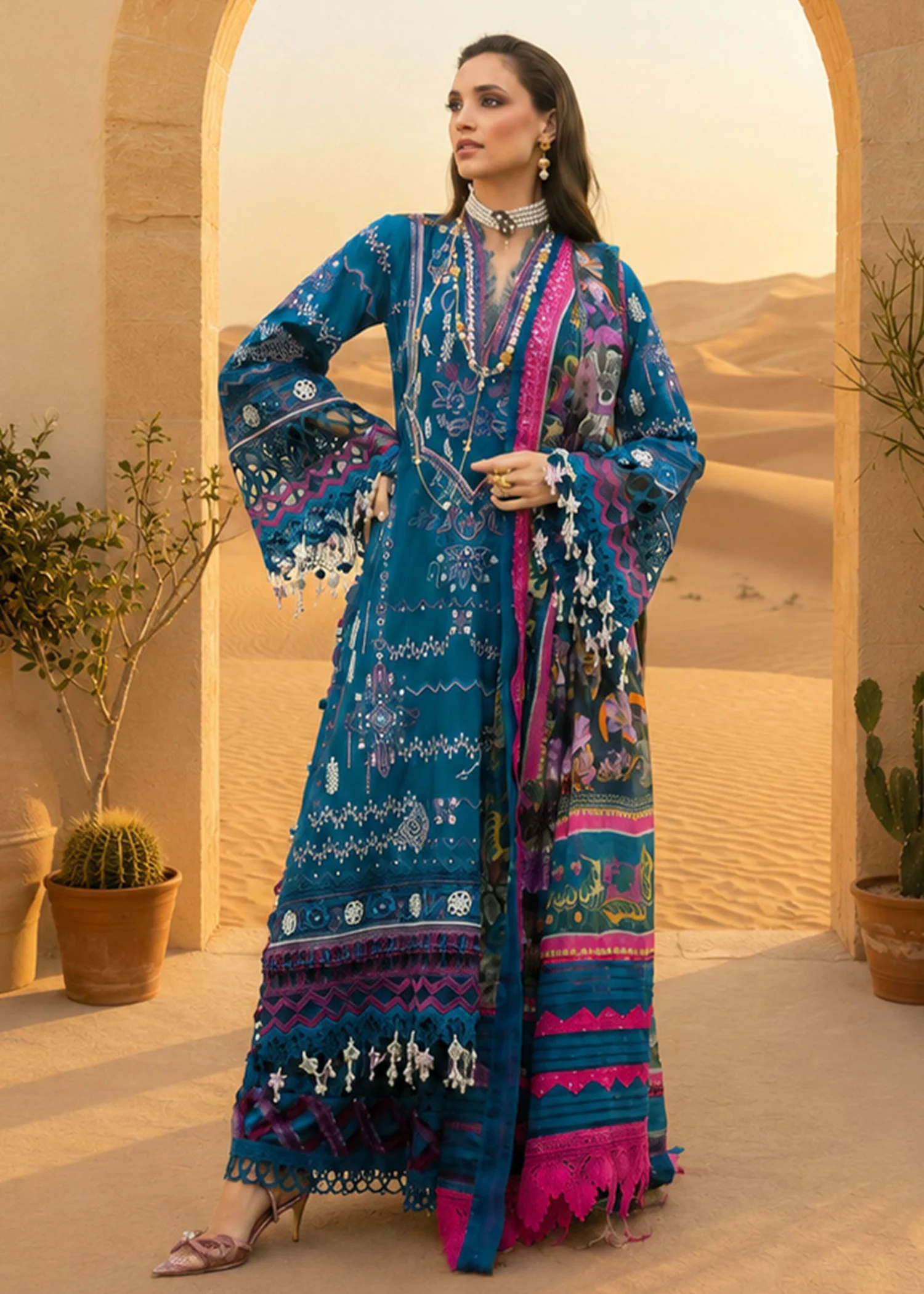 lawn Kurta Set in Sapphire blue