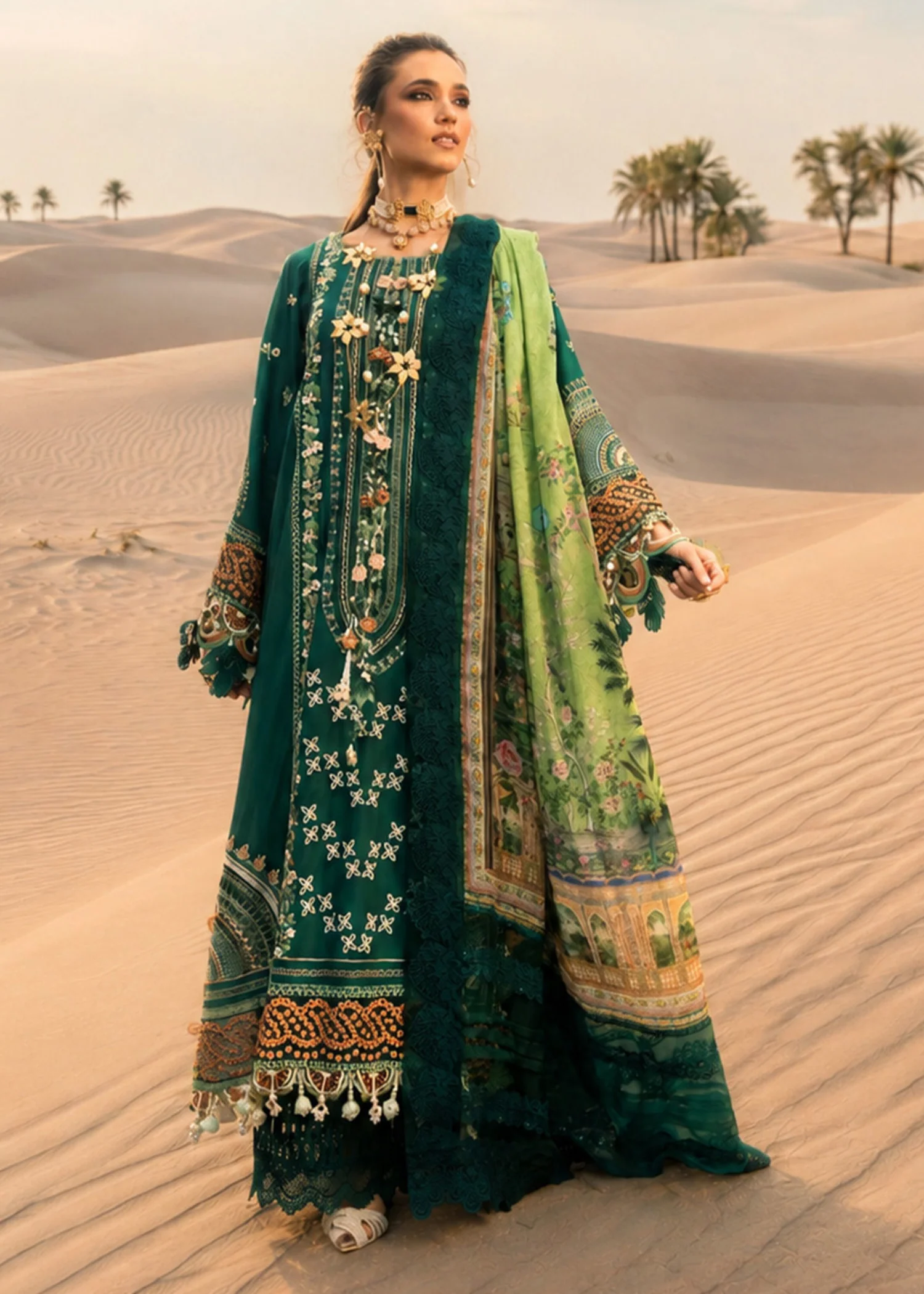 lawn Kurta Set in Bottle green