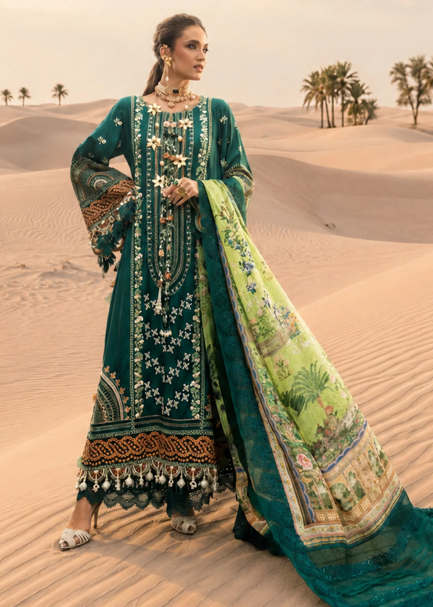 lawn Kurta Set in Bottle green - view 3