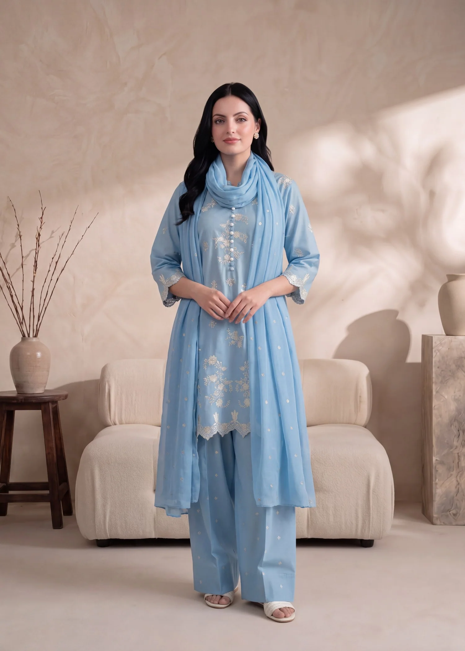 lawn Kurta Set in Sky blue - view 5