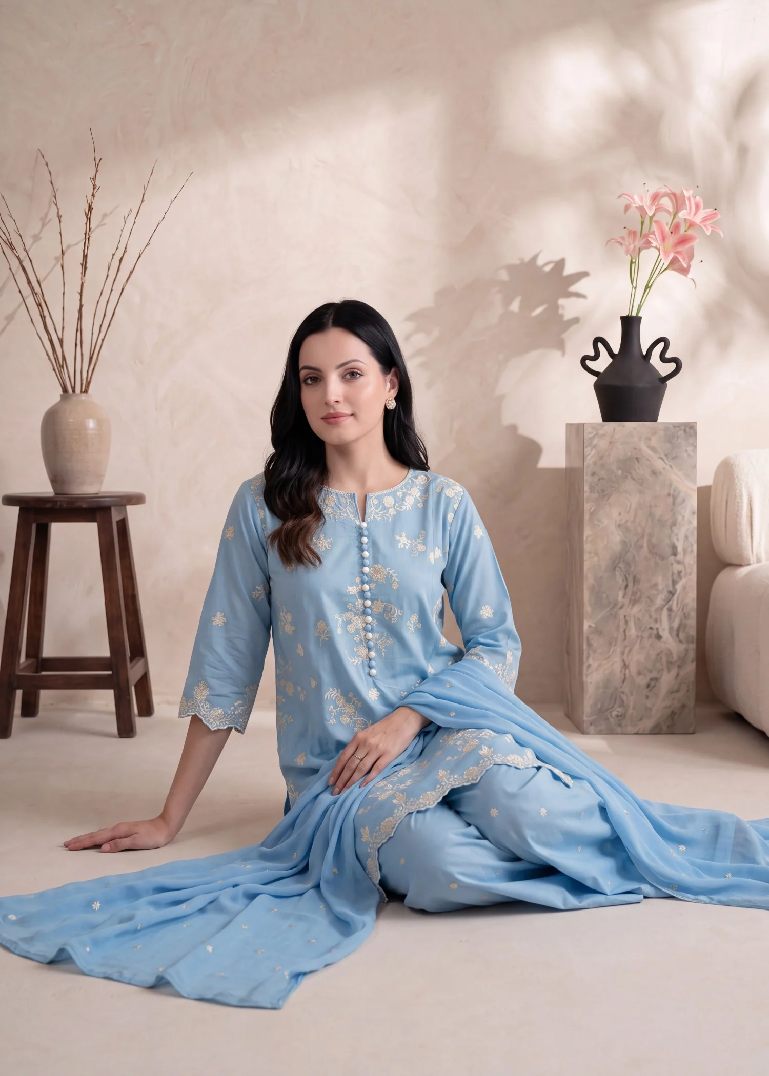 lawn Kurta Set in Sky blue - view 8