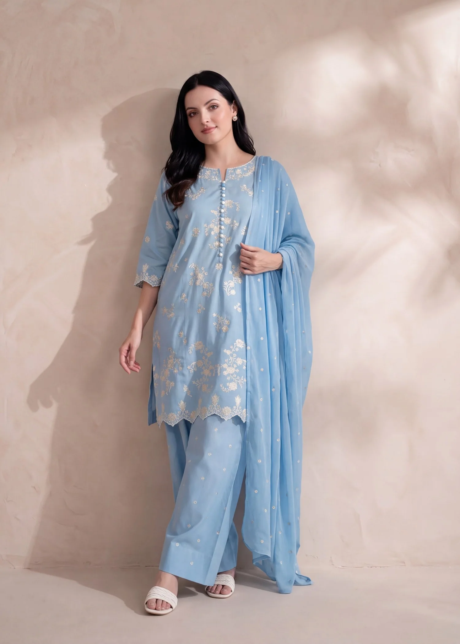 lawn Kurta Set in Sky blue - view 7