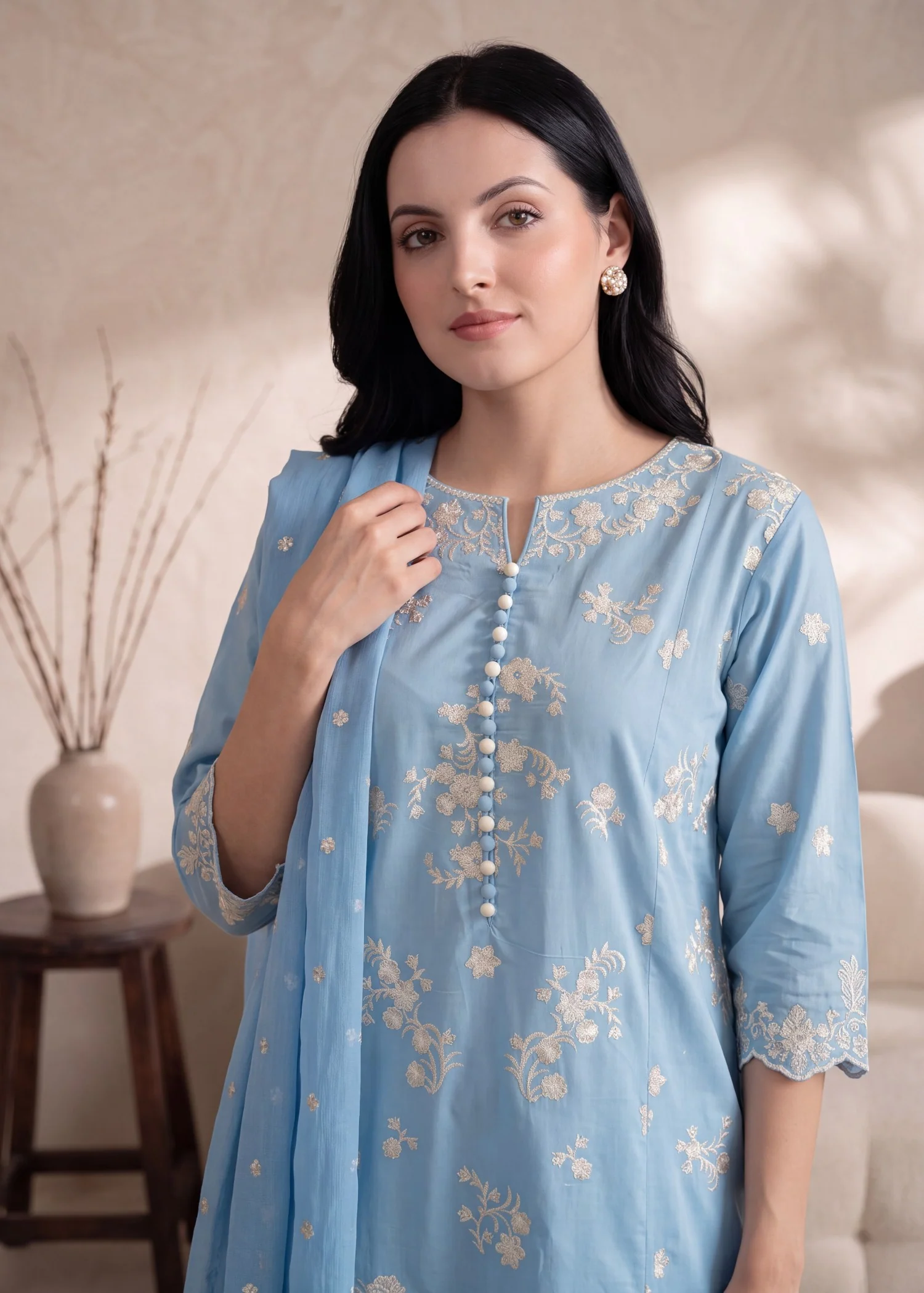 lawn Kurta Set in Sky blue - view 6
