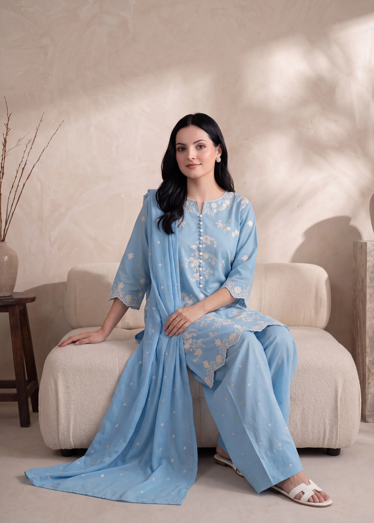 lawn Kurta Set in Sky blue - view 4