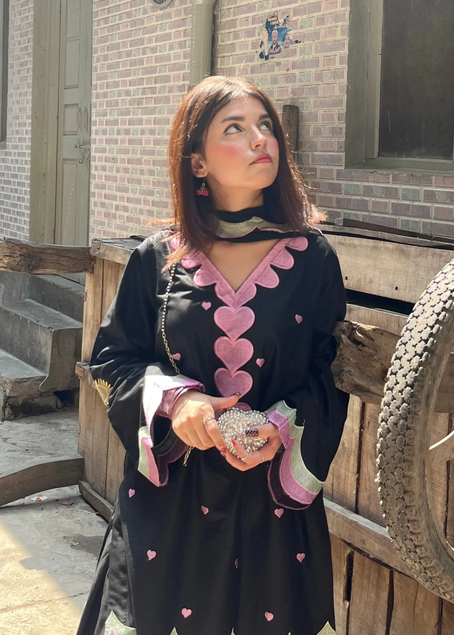 cotton Kurta Set in Black - view 7