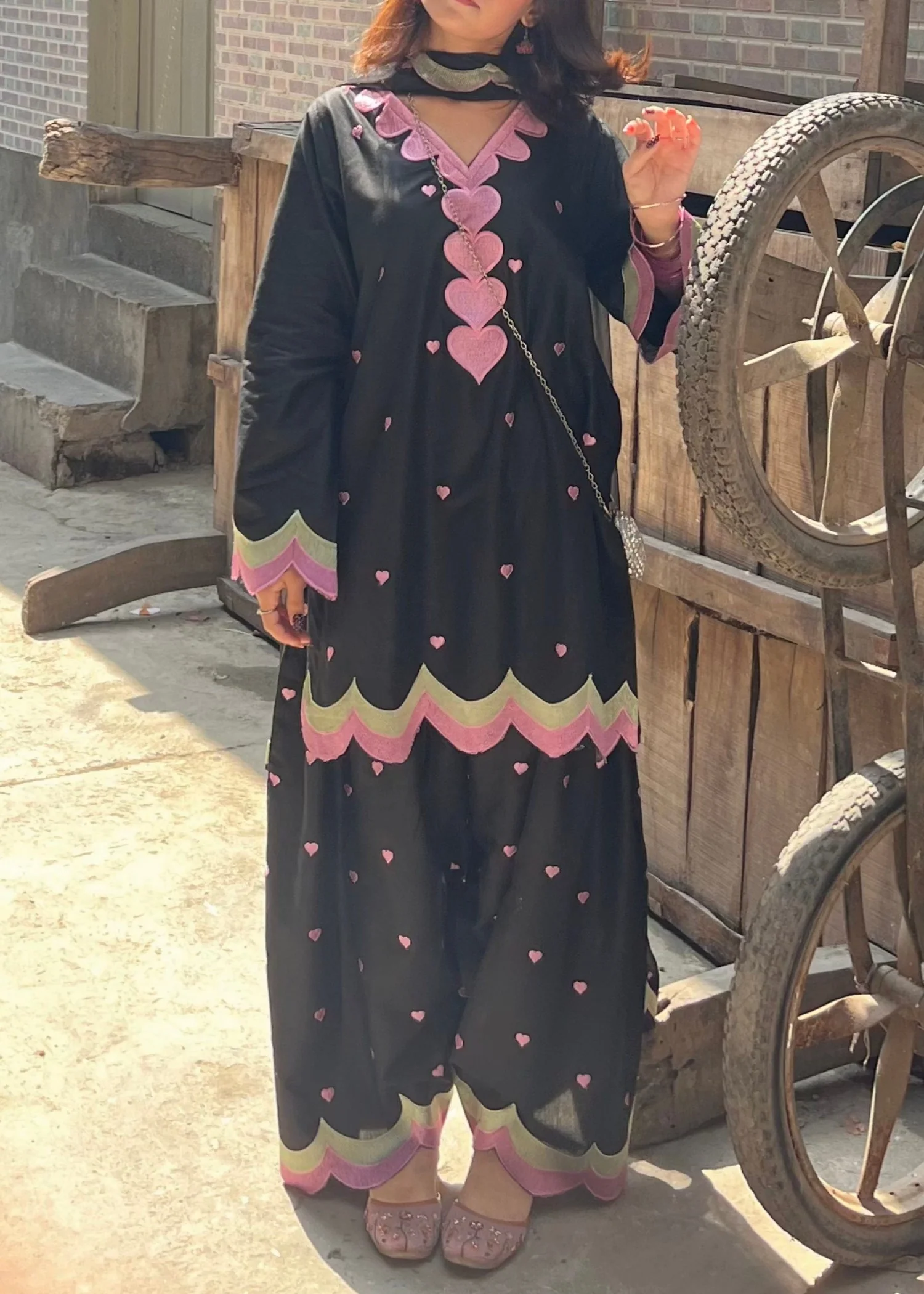 cotton Kurta Set in Black - view 4
