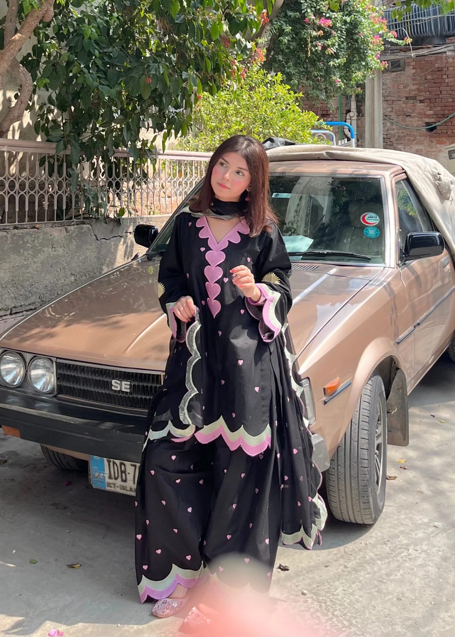 cotton Kurta Set in Black - view 5