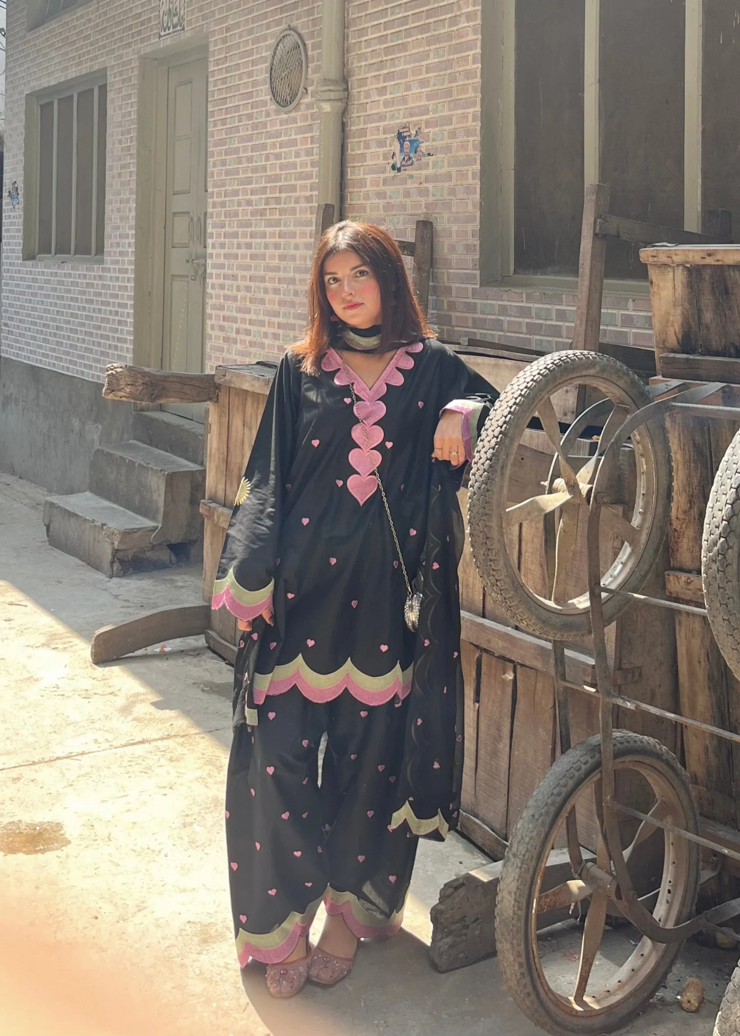 cotton Kurta Set in Black - view 6