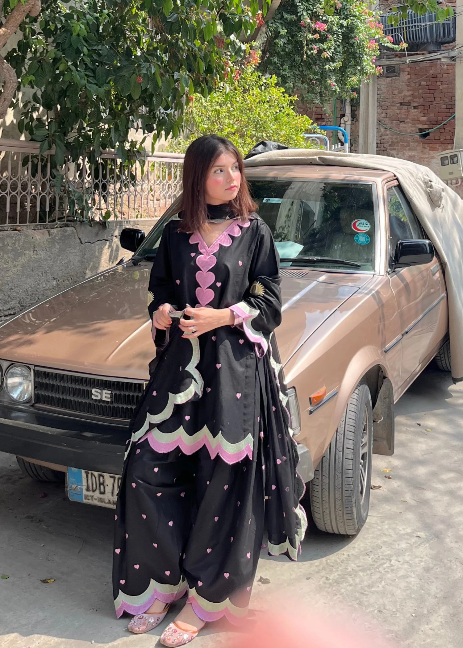 cotton Kurta Set in Black - view 2