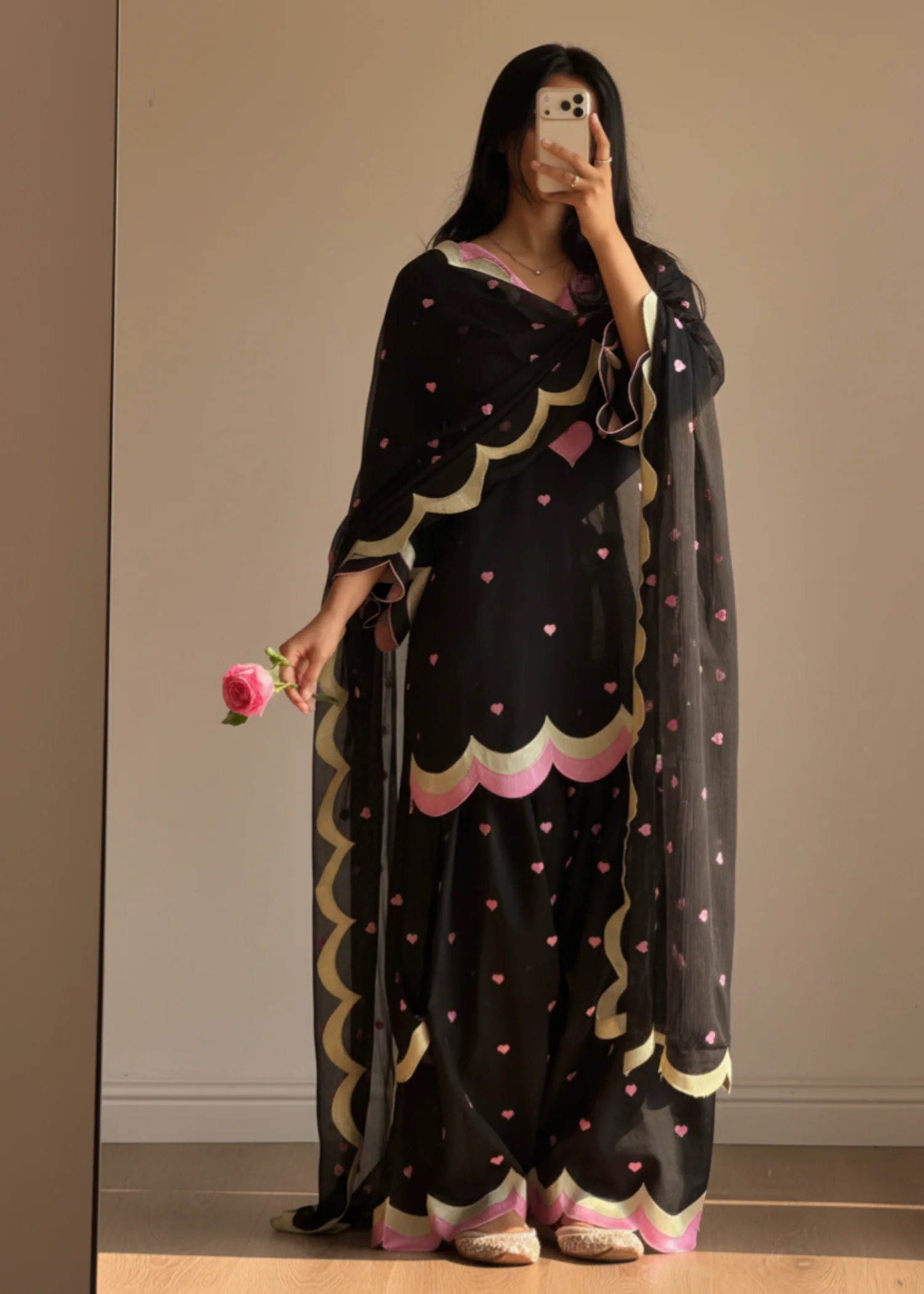 cotton Kurta Set in Black
