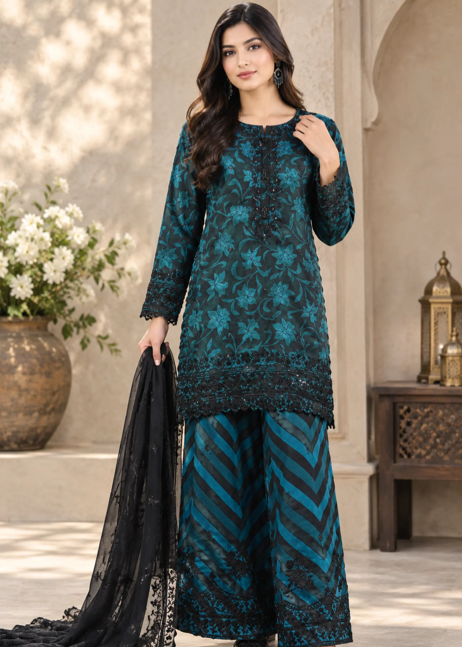 silk Kurta Set in Yale blue