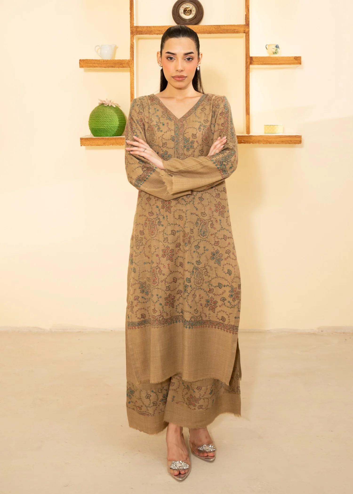 pashmina wool Co Ord Sets in Beige