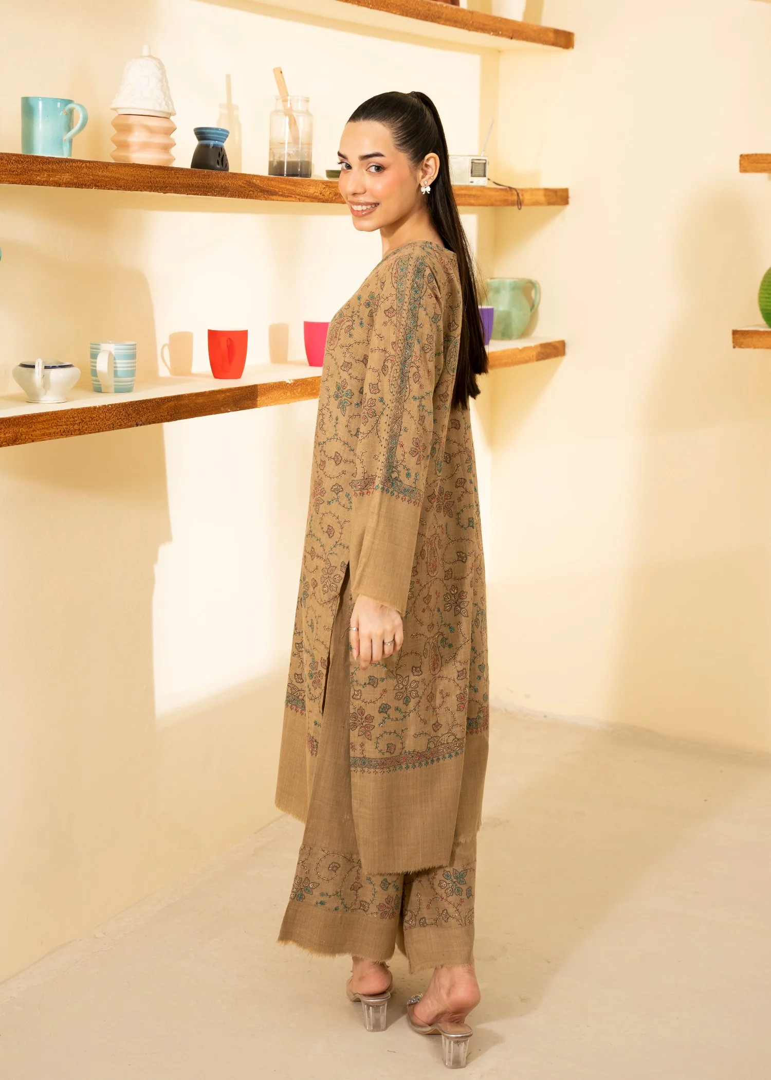pashmina wool Co Ord Sets in Beige - view 3