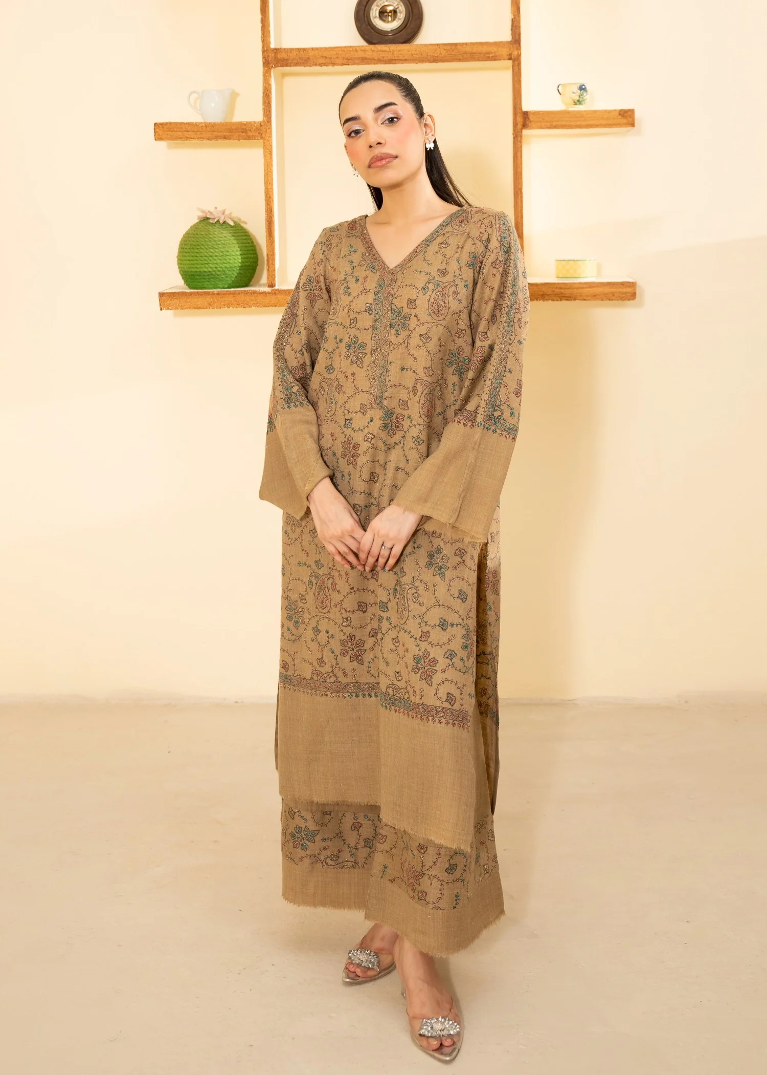 pashmina wool Co Ord Sets in Beige - view 2