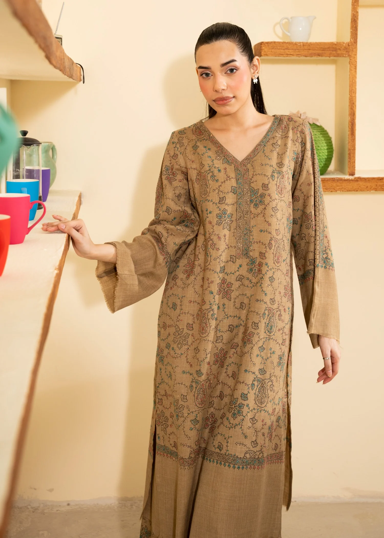 pashmina wool Co Ord Sets in Beige - view 5