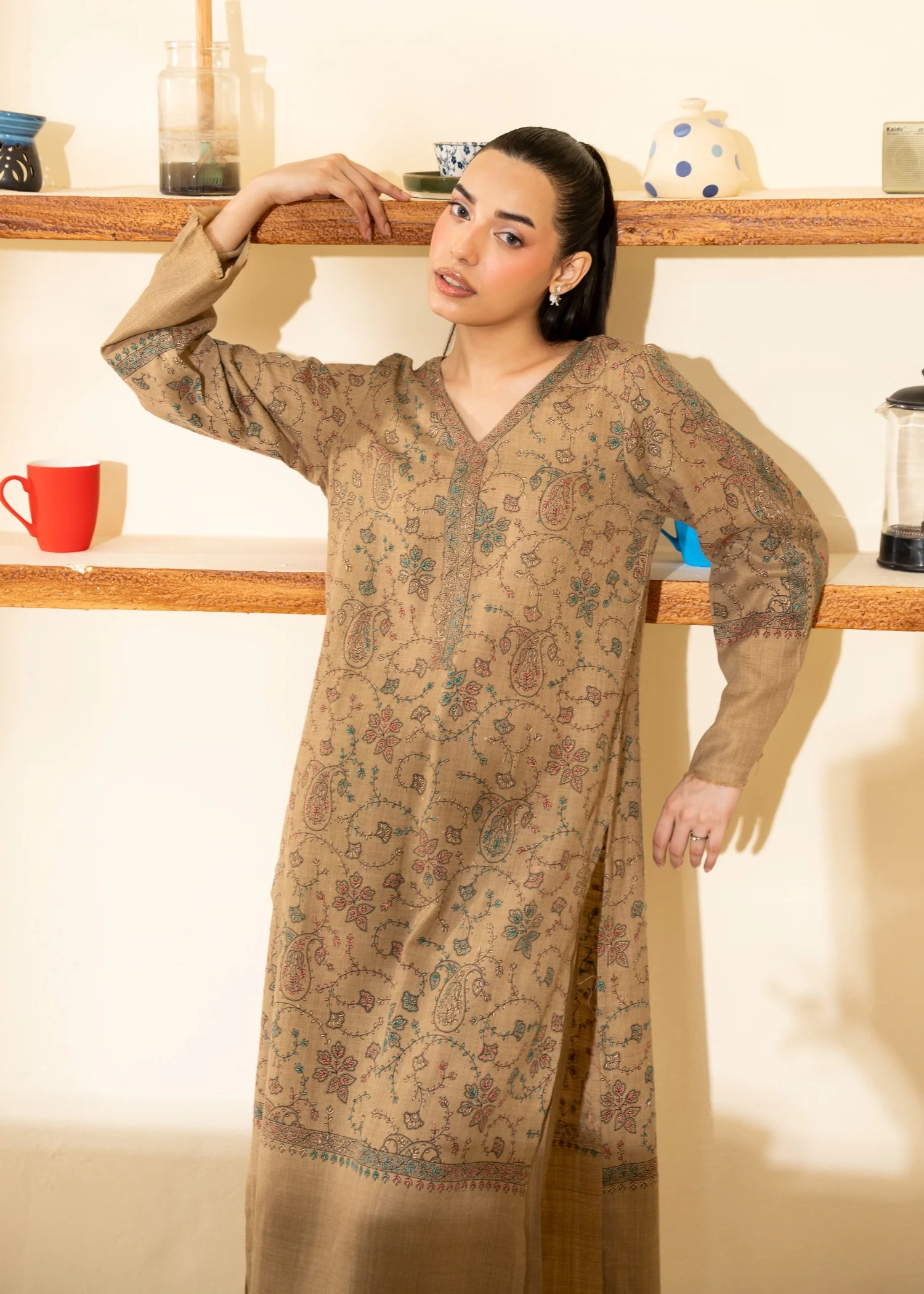 pashmina wool Co Ord Sets in Beige - view 6