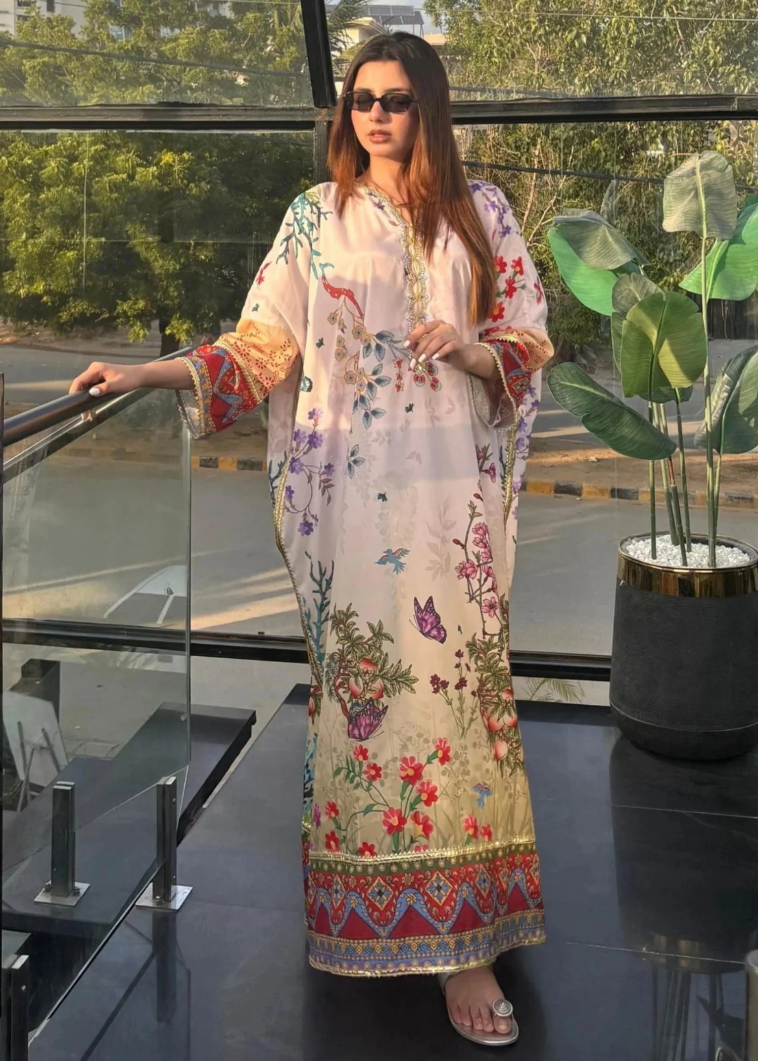 crepe silk Kaftan in Multi - view 5