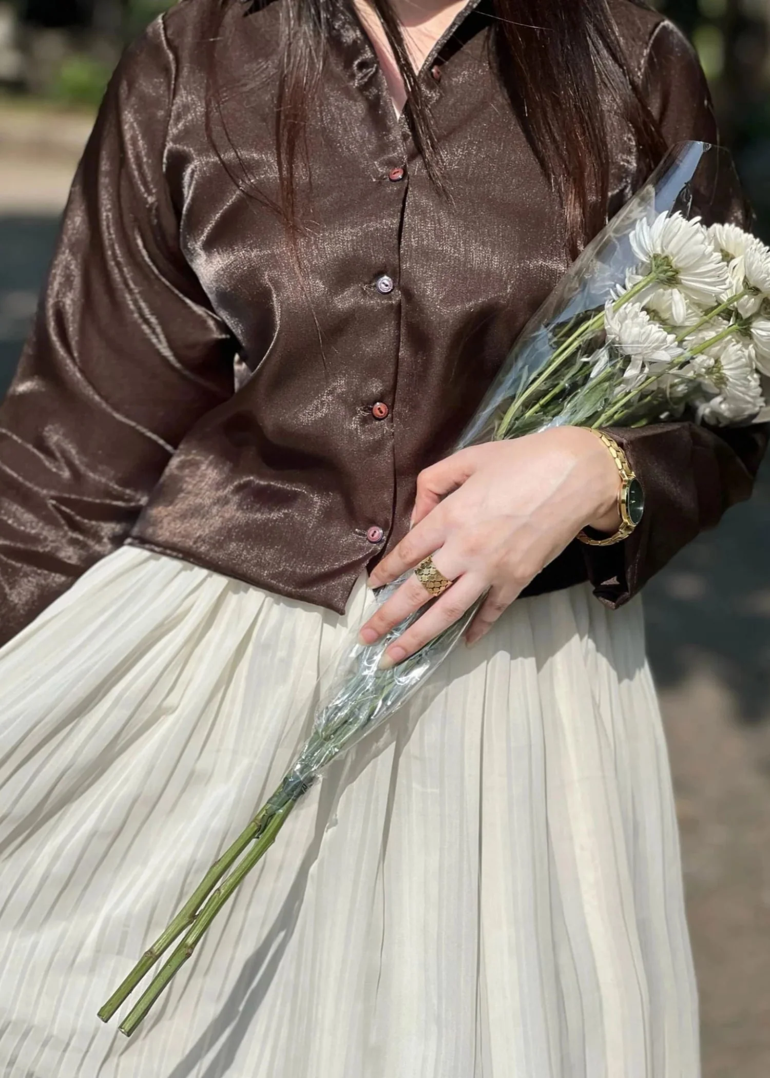silk Skirt in Chocolate brown, white - view 4