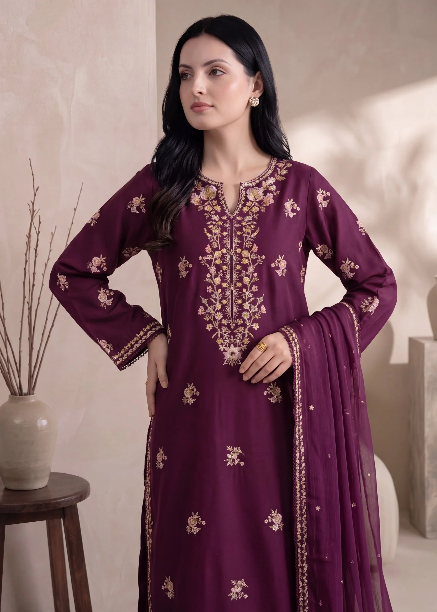 lawn Kurta Set in Purple - view 4