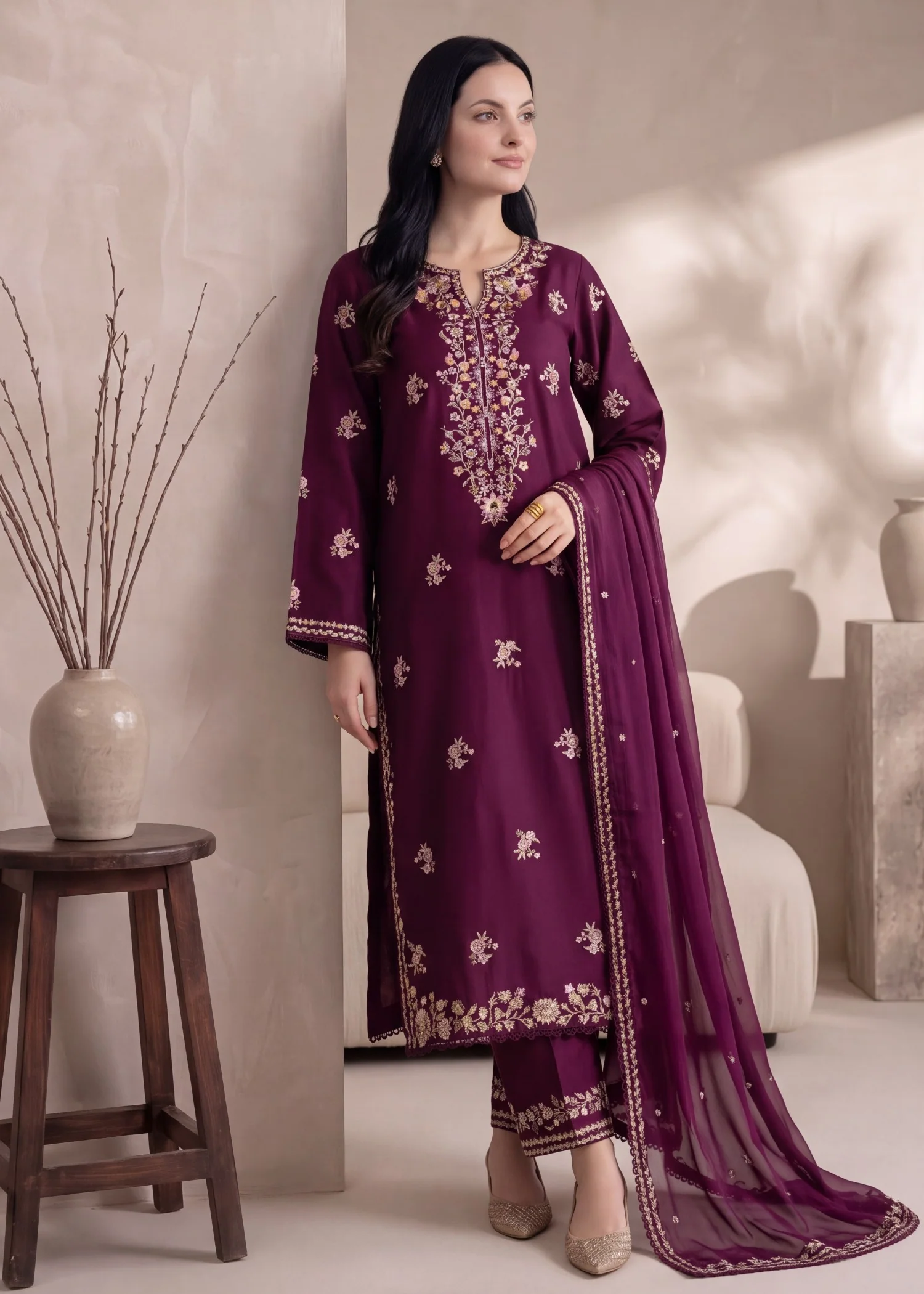 lawn Kurta Set in Purple