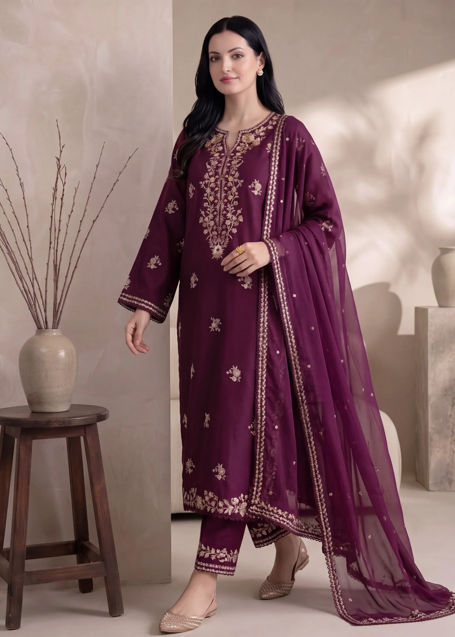 lawn Kurta Set in Purple - view 7