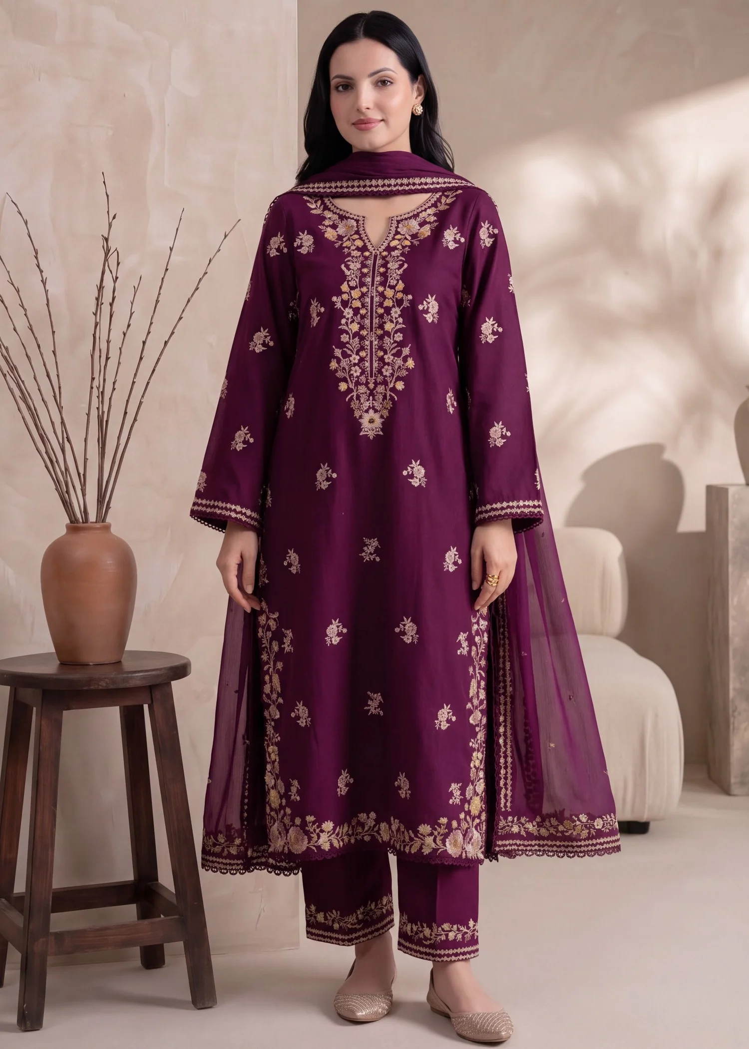 lawn Kurta Set in Purple - view 2