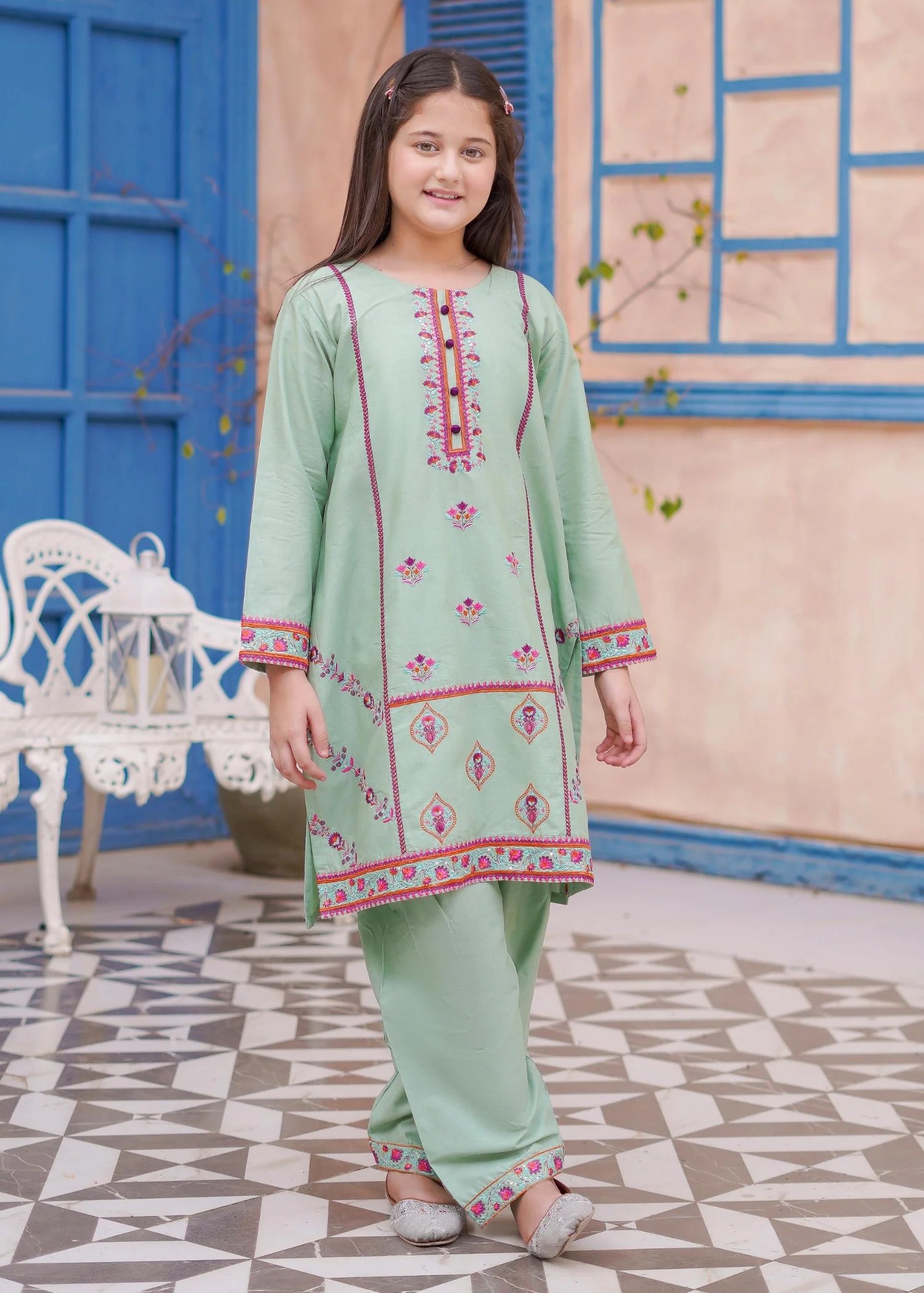 lawn Kurta Set in Mint green