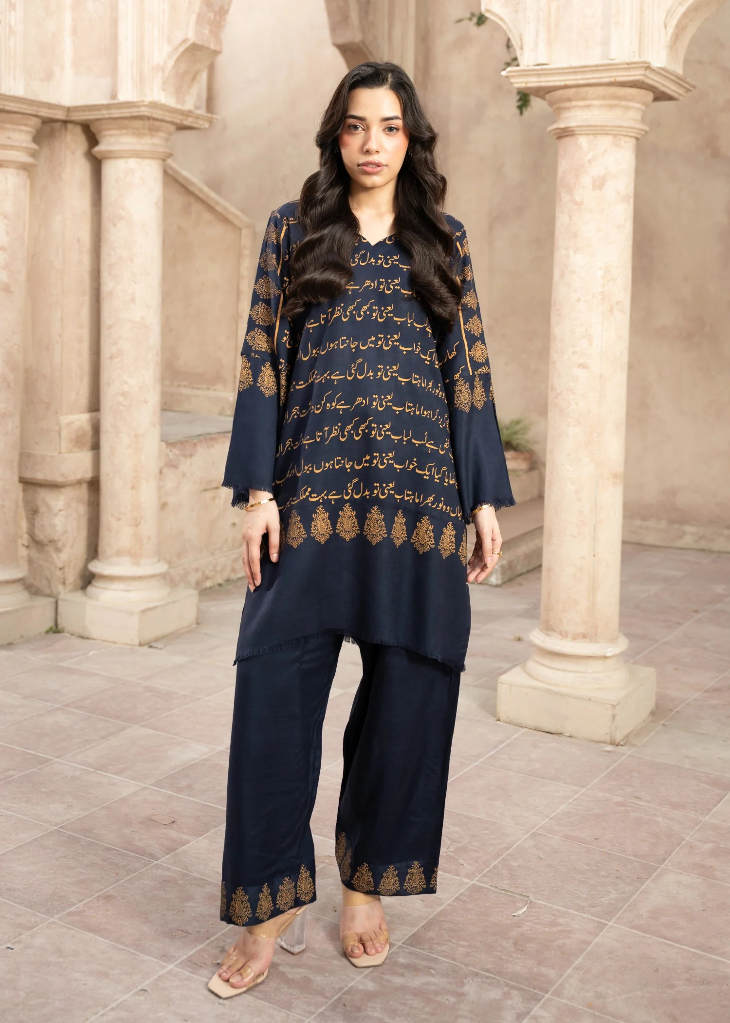 pashmina wool Kurta Set in Navy blue