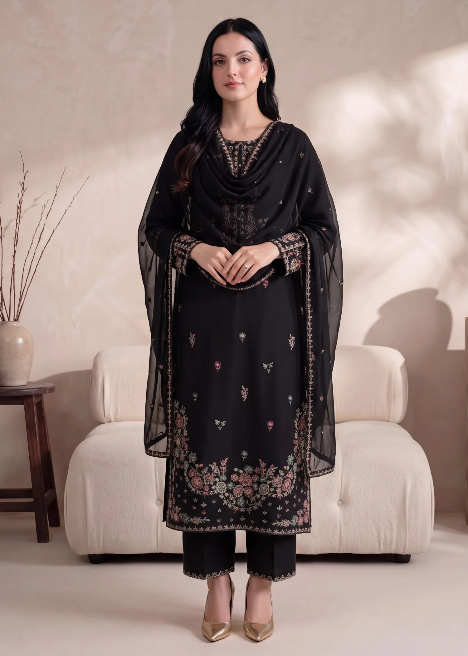 lawn Kurta Set in Black - view 6