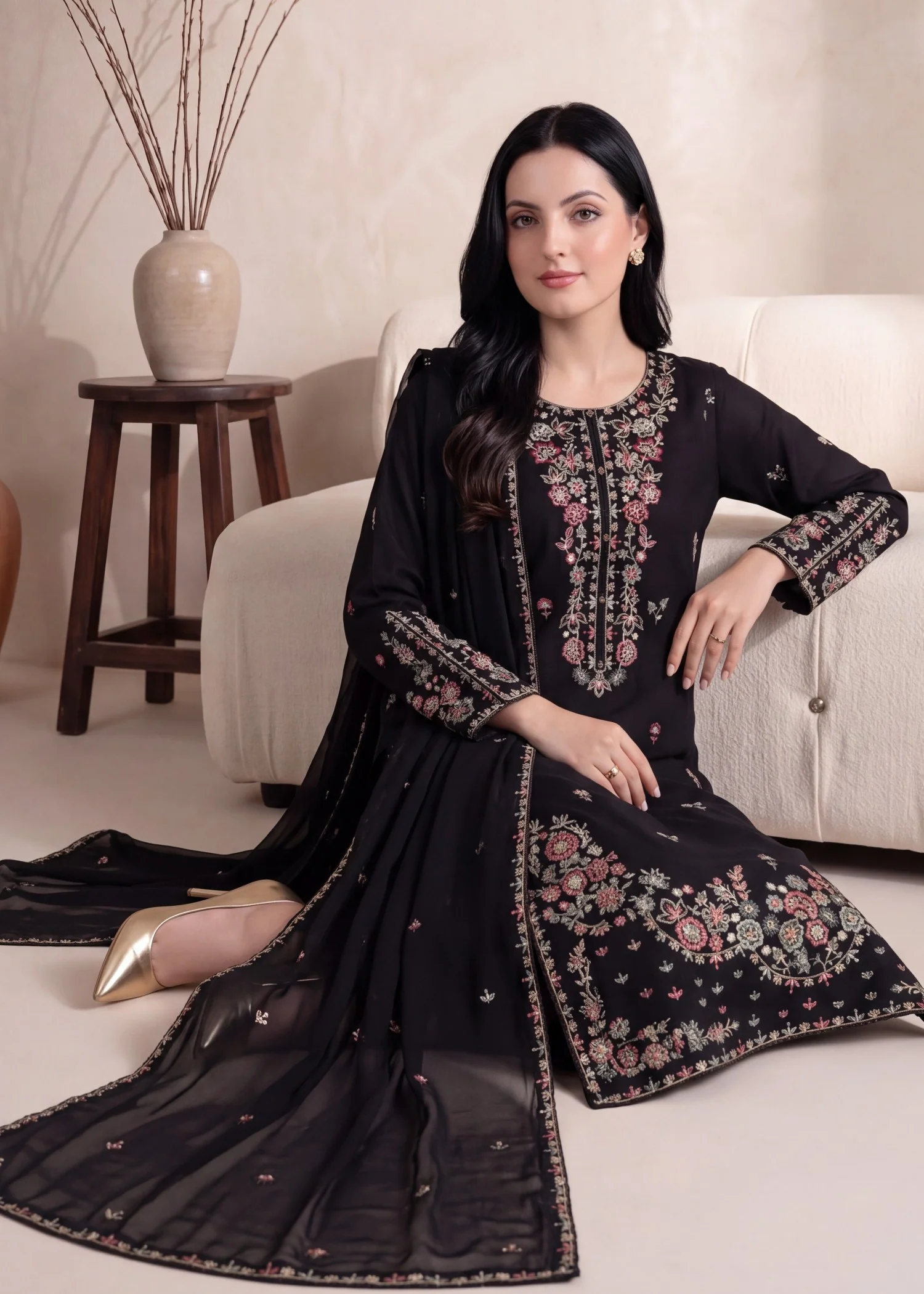 lawn Kurta Set in Black - view 3