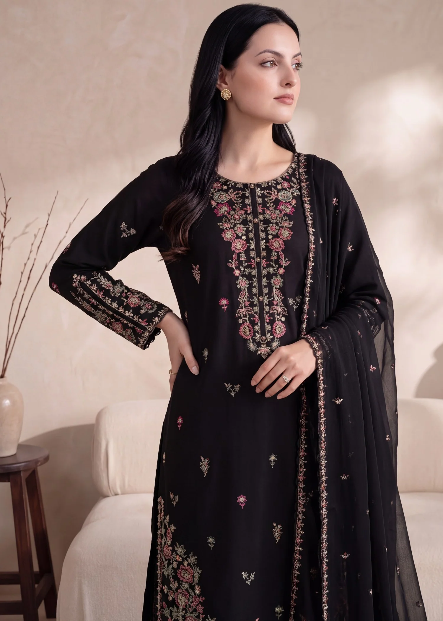 lawn Kurta Set in Black - view 7