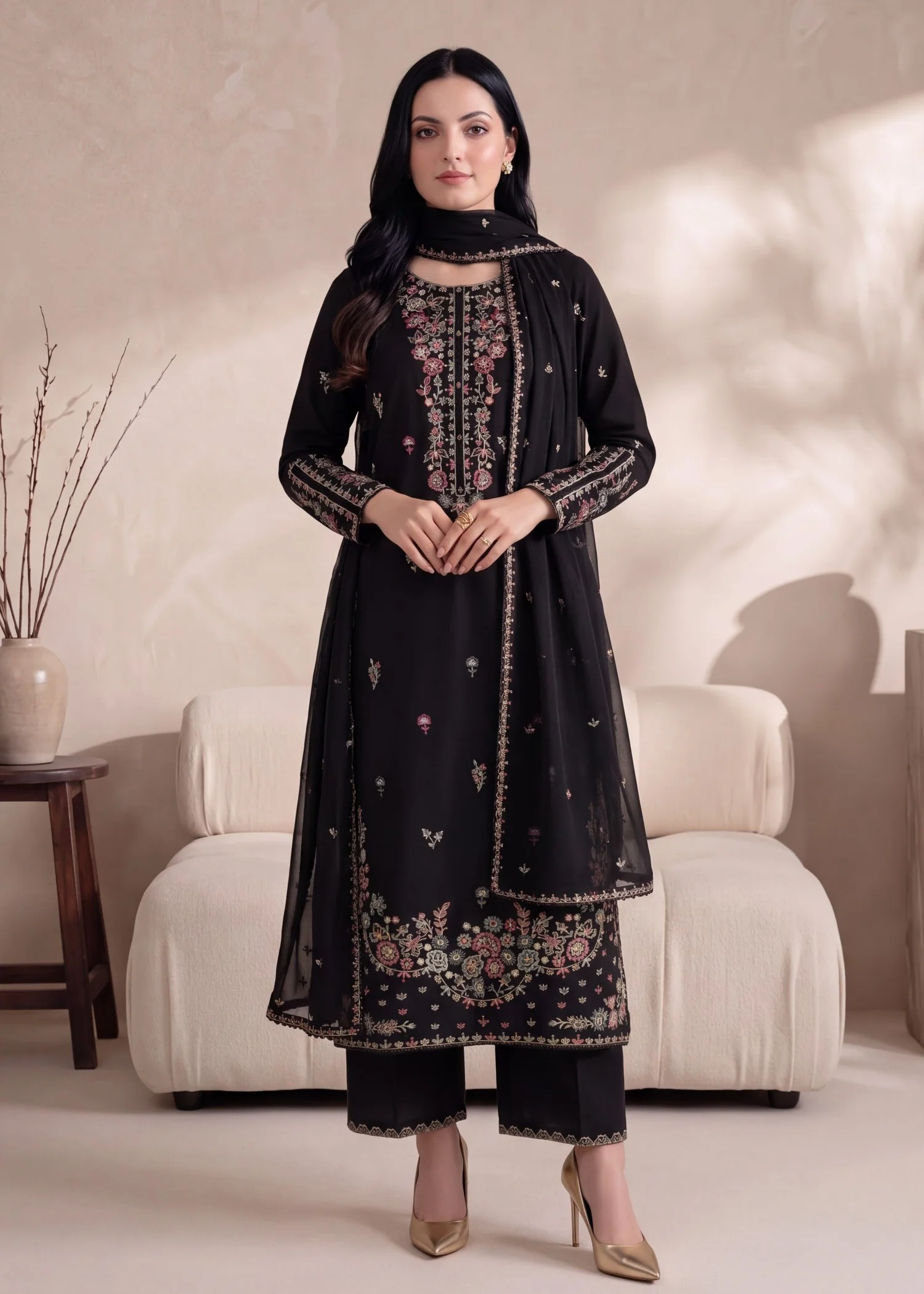 lawn Kurta Set in Black - view 4